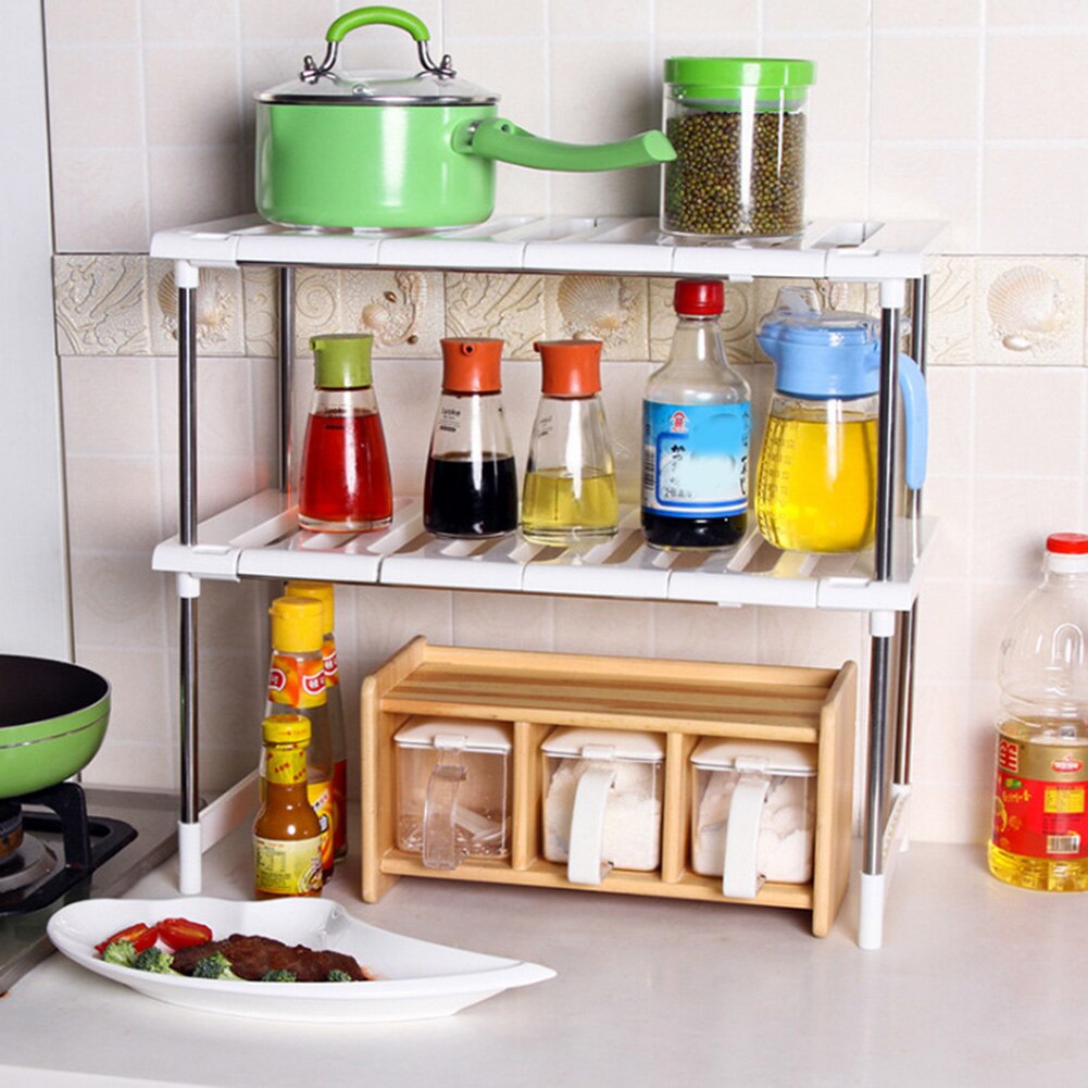 2-Tier Sink Rack Organizer Storage Expandable Adjustable Kitchen Shelf Holder 66CY