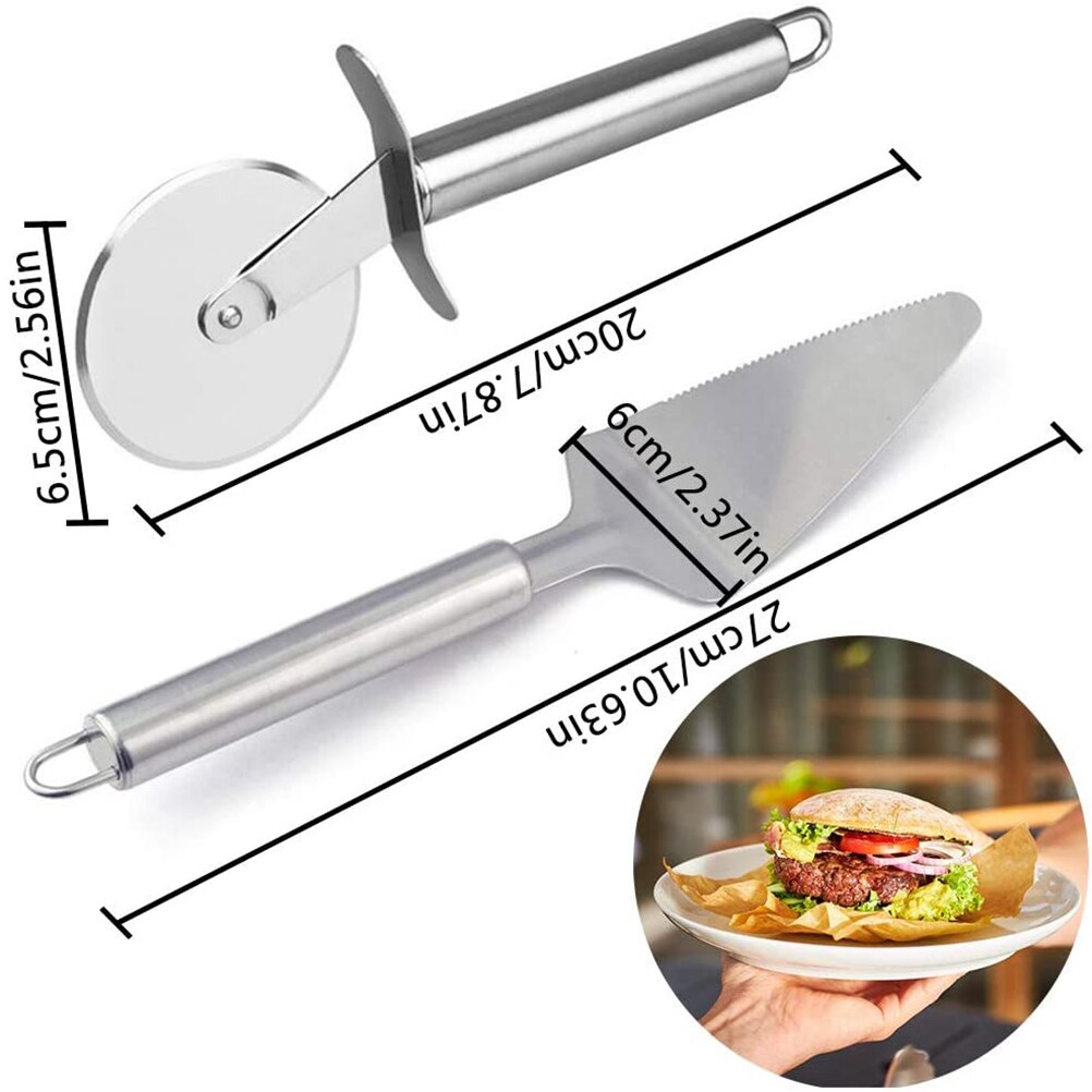 2Pcs Multifunctionele Pizza Cutter Wiel Kit Rvs Pizza Roller Cutter Met Schop Keuken Cutter Set Cake bakken Tools: Default Title