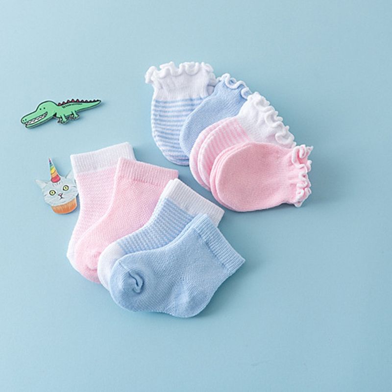 4 Pairs Children Kids Baby Newborn Socks Gloves Anti-scratch Breathable Elasticity Protection Face Mittens Shower H3CD