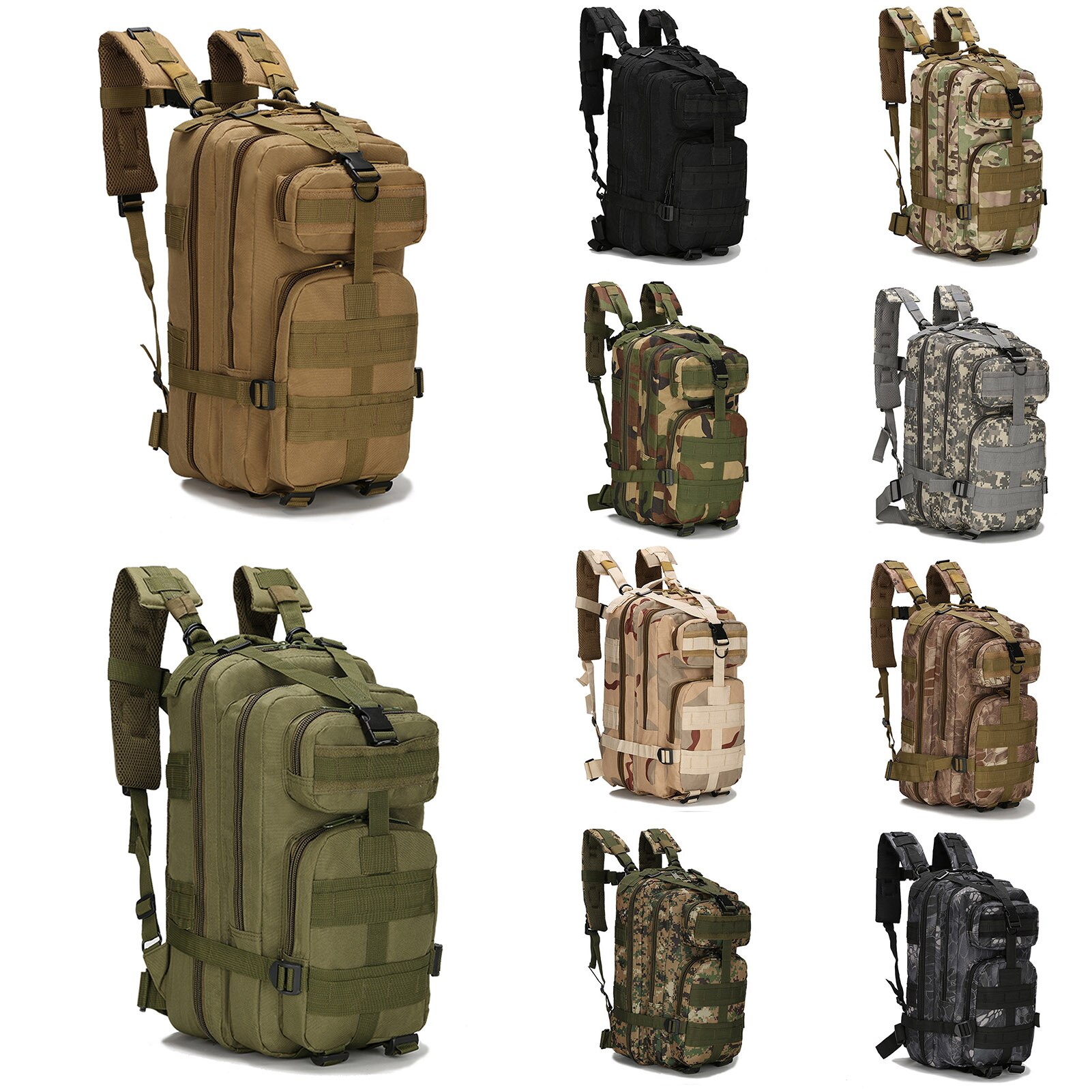 Outdoor Camouflage Backpack Mountain Hiking Daypack Large Capacity Multi Pockets Webbings Rucksacks Climbing Hiking Bags