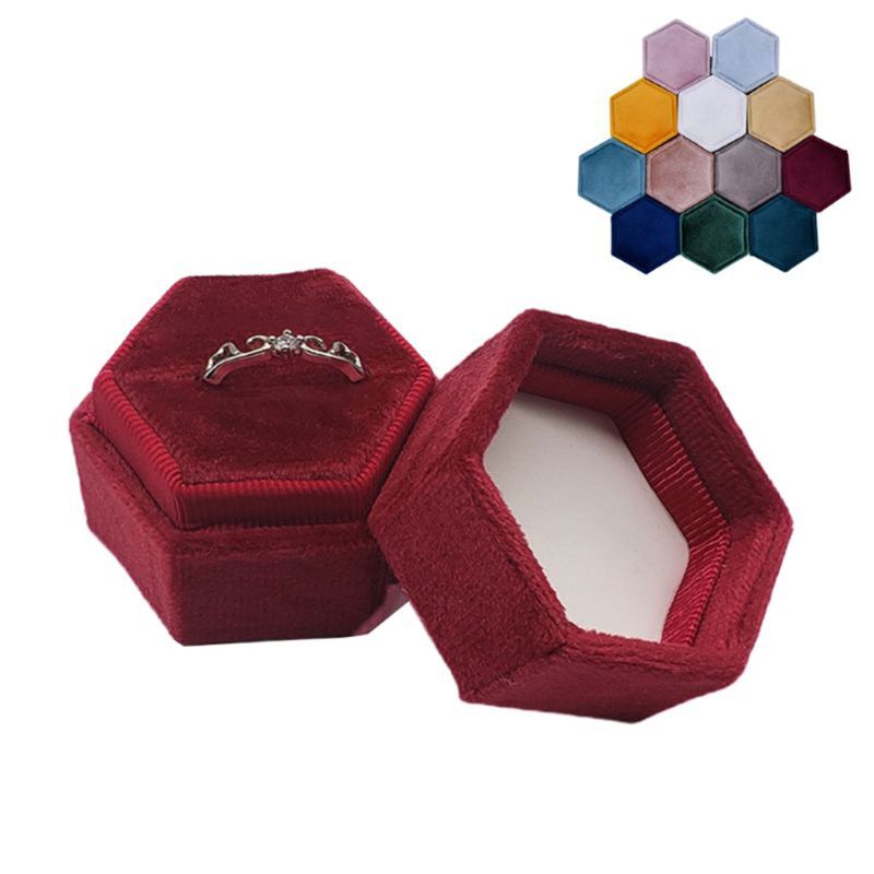 Caja de anillos única de terciopelo caja de anillo hexagonal de San Valentín con tapa desmontable