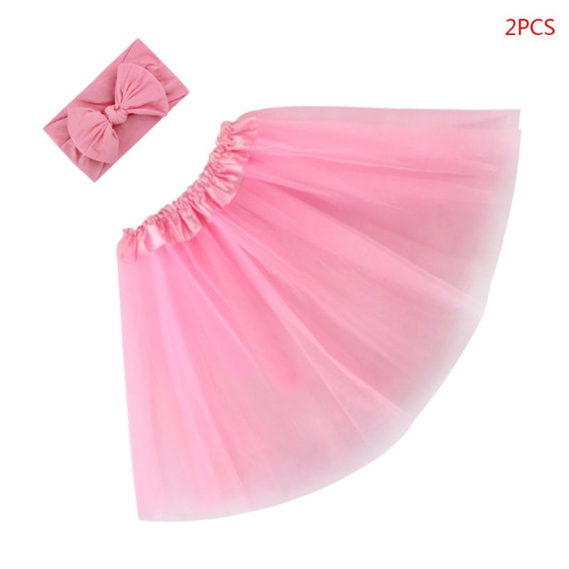 2 Pcs/set Sweet Baby Girls Tulle Tutu Skirt Hair Band Newborn Photography Props K1KC: Pink