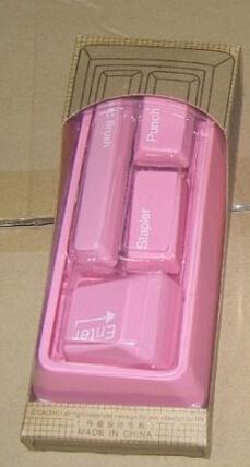 Novelty keyboard stationary set as office stationary supplies , stapler / puncher / keyboard brush / clip adsorption: Pink
