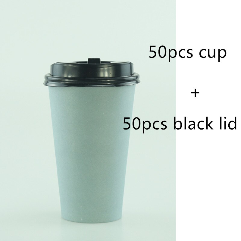 50pcs 500ml pure color disposable coffee cup thickening drink paper cups party wedding beverage cup with lids: cup and lid6