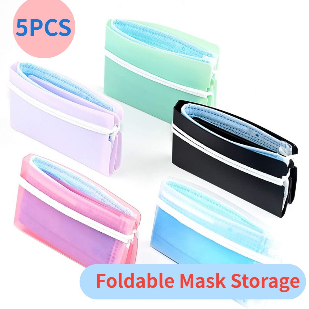 5pc bærbar ansigtsmaske opbevaringsmappe genanvendelig silikone organisator opbevaringstaske til engangs maske pose etui ansigtsmaske organisator
