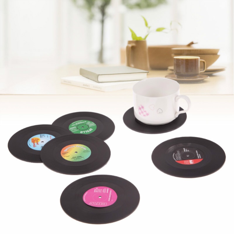 6Pcs/1Pc Vinyl Record Cup Drankjes Coaster Houder Koffie Pad Retro Placemat Voor Kantoor Thuis Thee drinken Pad Decor Tafel