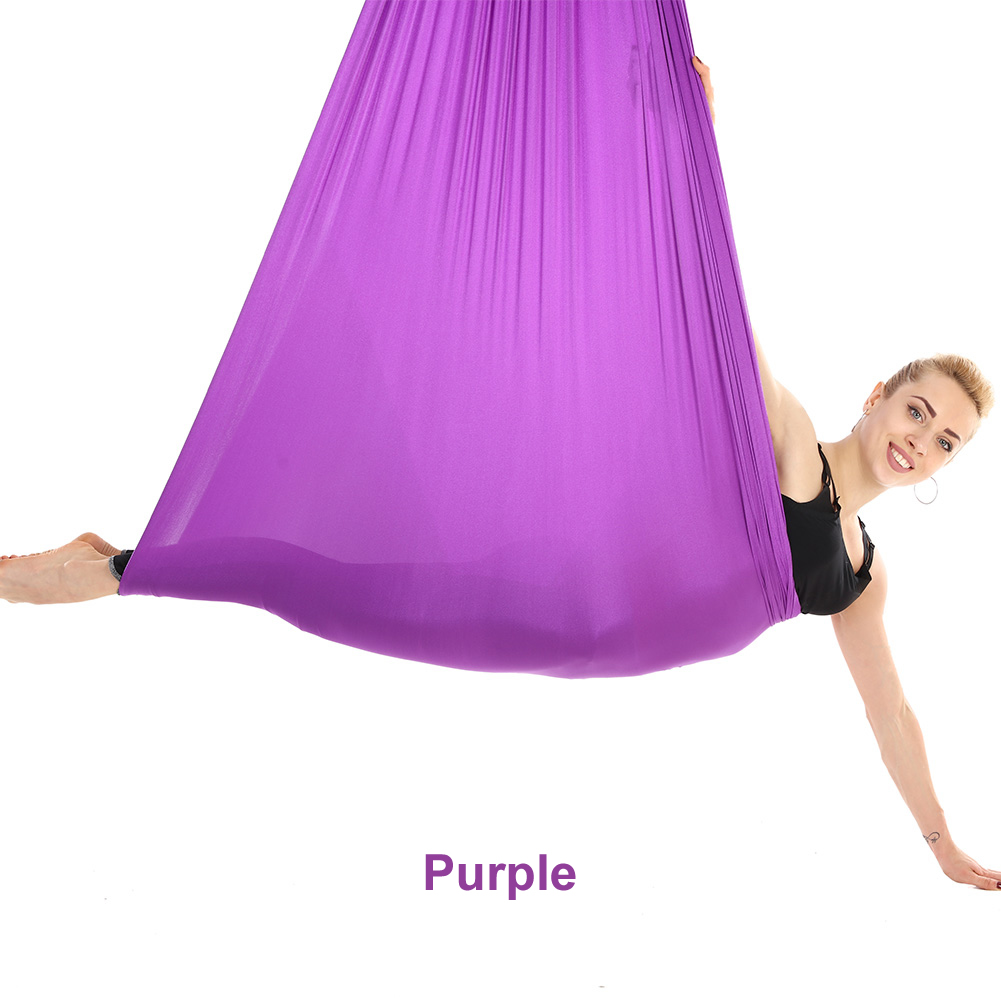 20 Color 5*2.8M Aerial Yoga Hammock Yoga Flying Swing Anti-gravity OR Yoga Belts Carabiner/Daisy Chain/Hanging Plate: PURPLE