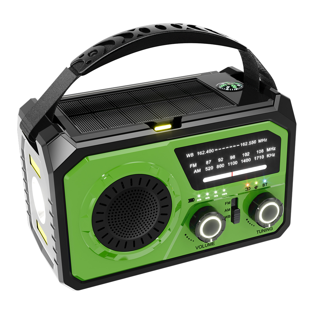 AM/FM/WB NOAA Emergency Weather Radio 16000mAh Bluetooth Speaker Hand Crank/Solar/Type-C Charging Survival Radio LED Flashlight: Blue