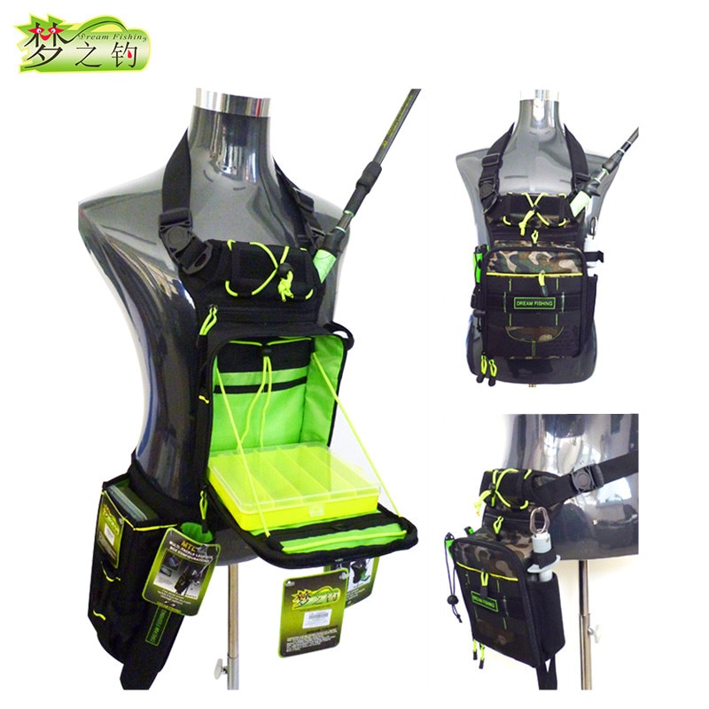 DREAM FISHING 17*6*22cm Multifunctional Fishing Tackle Bags + 17.5*15.5*3.5cm Fishing Box Storage Case Chest Bag Waist Leg Pack