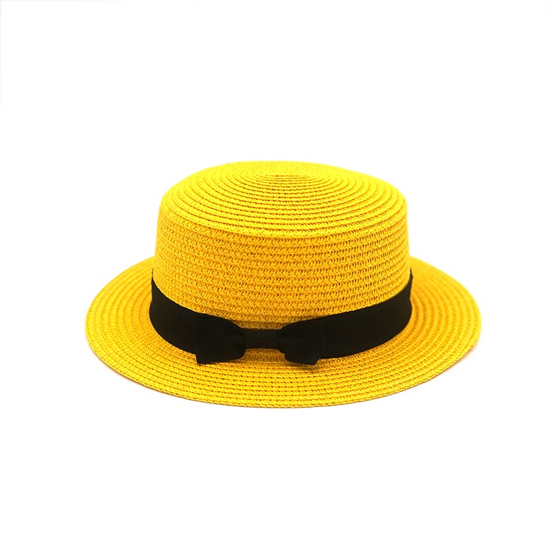 eenvoudige Zomer Vrouwelijke Casual Panama ouder-kind Strand Hoed Dame Vrouwen Platte rand Strik Stro cap glris zonnehoed