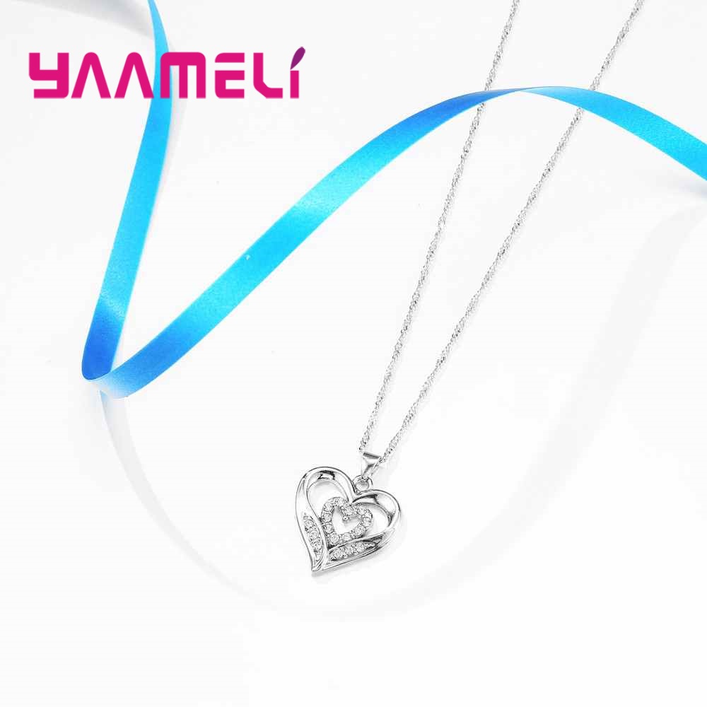 Romantische Stil Doppel Liebe bilden Valentinstag Hochzeit Souvenir 925 Sterling Silber Für Frauen Halskette Ohrringe einstellen