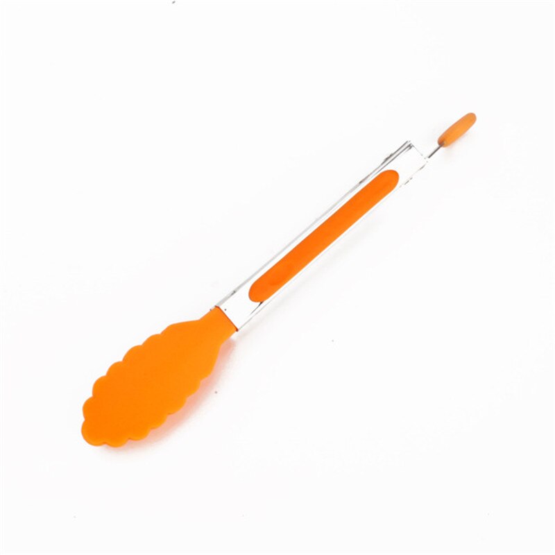 Rostfritt stål silikon kökstång bbq klipp sallad bröd matlagning mat servering tång restaurang mat mapp köksredskap: Orange