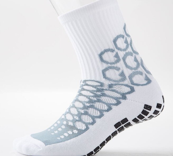 Anti slip fodbold sokker bomuld fodbold sokker mænd basketball sport udendørs sokker: Hvid grå