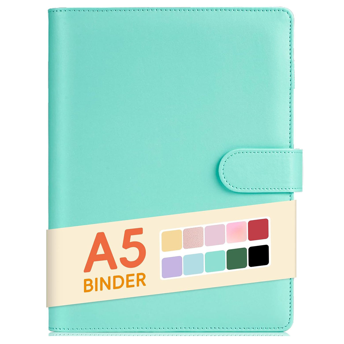 Classeur A5 en cuir PU à 6 anneaux, couverture pour papier de remplissage A5, classeur de planificateur personnel A5 rechargeable avec magnétique: vert clair