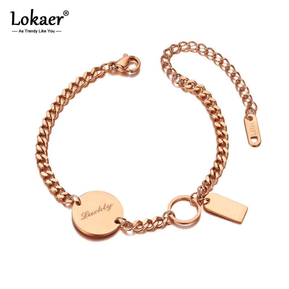 Lokaer Trendy Titanium Stainless Steel Chain & Link Female Bracelets Bangle Boho Luckly Charm Bracelet For Women Girls B20058