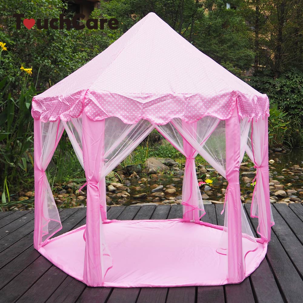 TouchCare Six Angle Pink Princess Castle Gauze Tent House Girl Children Large Indoor Outdoor Toy Game House Kids Ball Play Tents