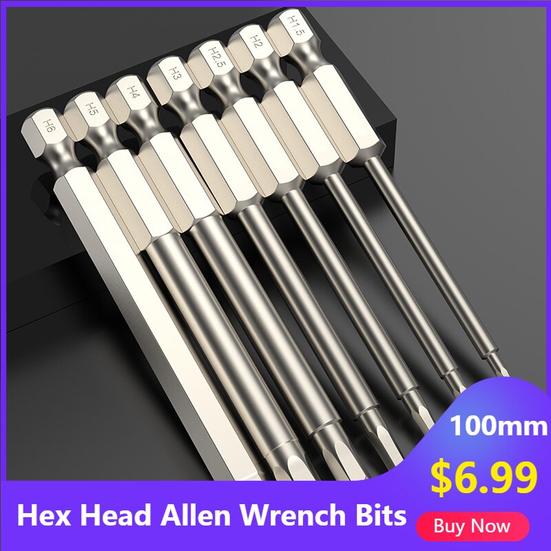 100mm Hex Head Allen Wrench Drill Bit Set S2 Steel Metric Hex Bit Set Magnetic Tip Hex Key Screwdriver Bits For Electric Drill