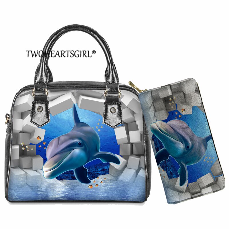 Twoheartsgirl Cute Animal Handbag borsa a tracolla Lady Dolphin Over Water Print borse a tracolla borsa per donna borse Bolsa Feminina: L2040DL-Z21