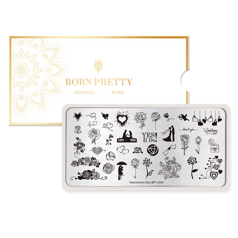 GEBOREN PRETTY Nail Stempelen Plaat Rechthoek Liefde Bruiloft Stempelen voor Nagels DIY Image Plate BP-L003