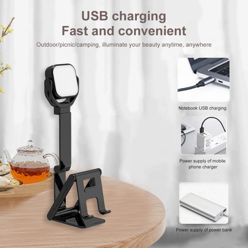 5W Live Camera Fill Light regolazione multi-angolo staffa per telefono supporto per telefono cellulare pieghevole batteria ricaricabile integrata
