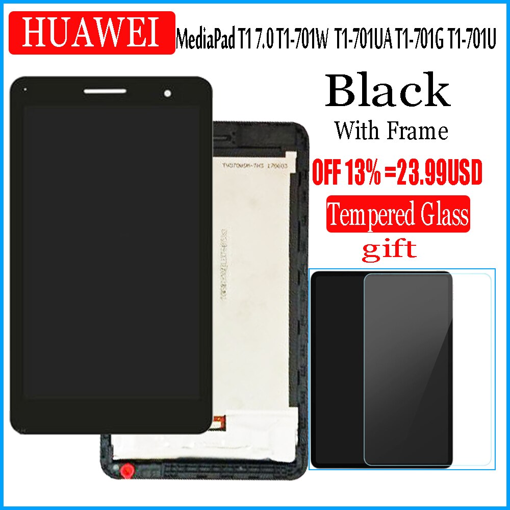 7 Zoll LCD Anzeige und mit Touchscreen Für Huawei Honor Spielen Mediapad T1 701W T1-701W lcd Anzeige Bildschirm berühren digitizer: Lcd mit rahmen schwarz