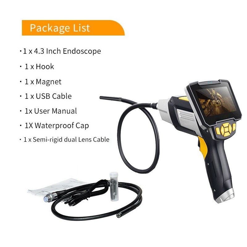 Endoscopio portátil de doble lente, cámara de inspección con pantalla de 4,3 pulgadas, 6 LED, 8mm, endoscopia Digital Industrial con tarjeta TF de 32GB