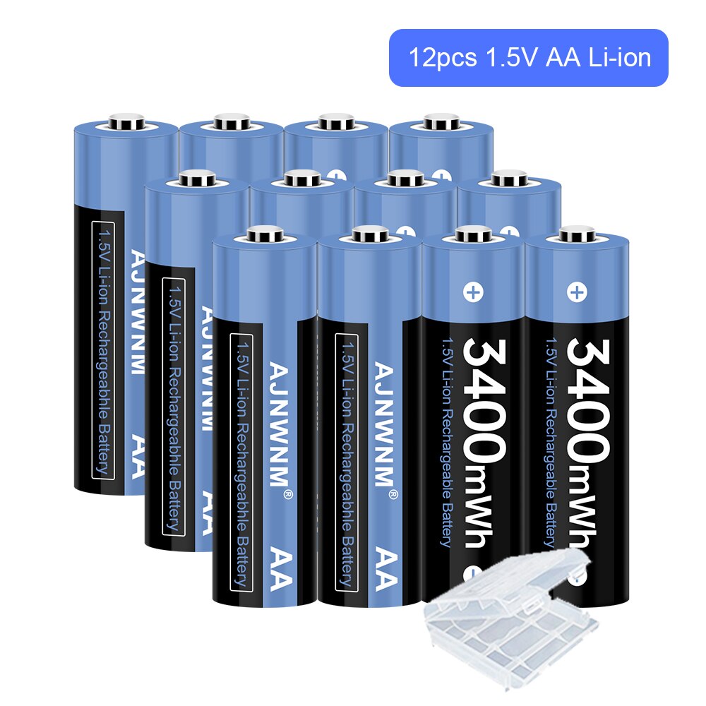 Baterías de iones de litio recargables, pilas AA de 1,5 v, 3400mWh, AA, 1,5 V, AA, 1,5 v: 12Pcs AA