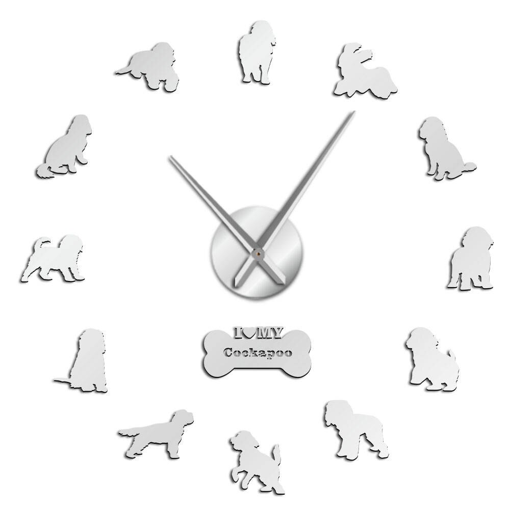 Cockapoo Dog Breed Contemporary DIY Wall Clock Artificial Beagle Portrait For Dog Lovers Wall Hanging Clock Watch Unique: Silver / 27inch