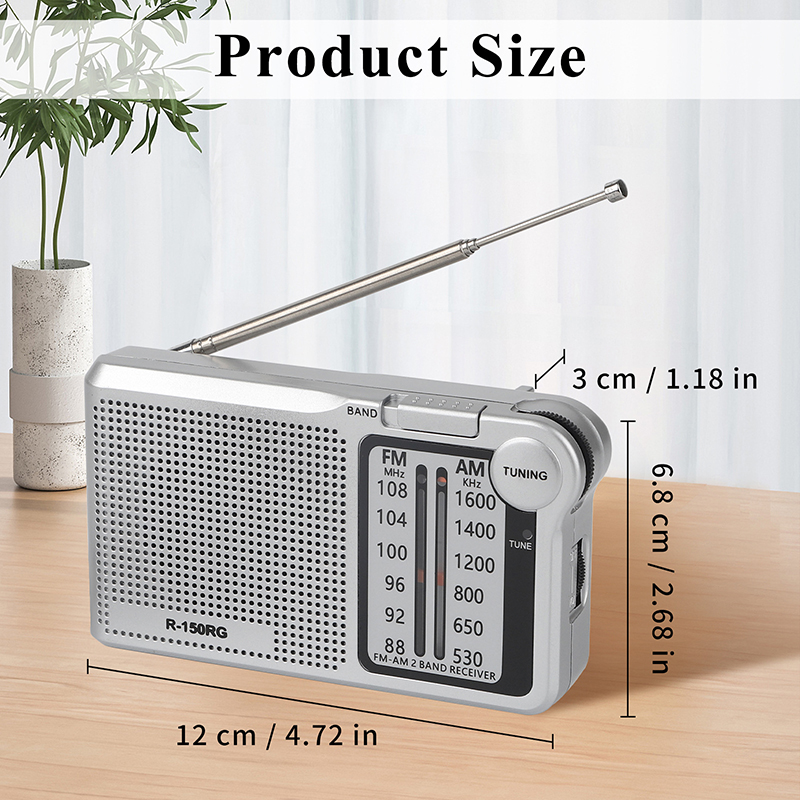 R-150 Portable AM/FM radio with Speaker Headphone Jack 2 AA batteries For Indoor Outdoor and Emergency Use