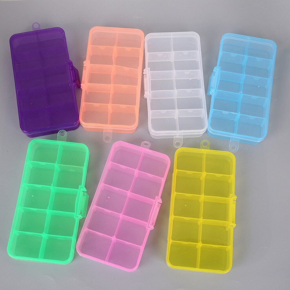 Caja de almacenamiento de plástico transparente ajustable, 10 rejillas de colores para herramientas de costura de componentes pequeños, caja organizadora de botones de cuentas