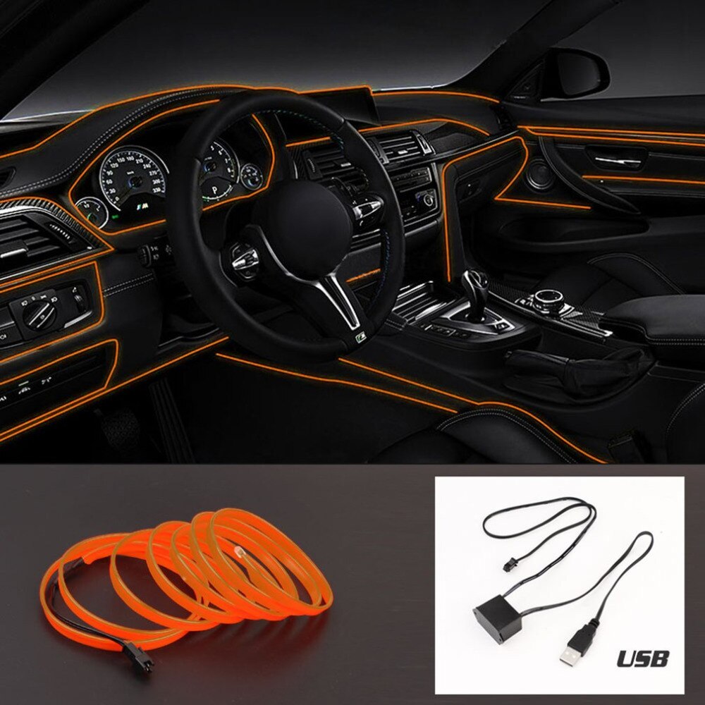 1m led el-licht neon touw auto dans gloeiende lichtstrip  + 3v/12v controller usb-stick auto decoratie licht auto styling feestdecoratie