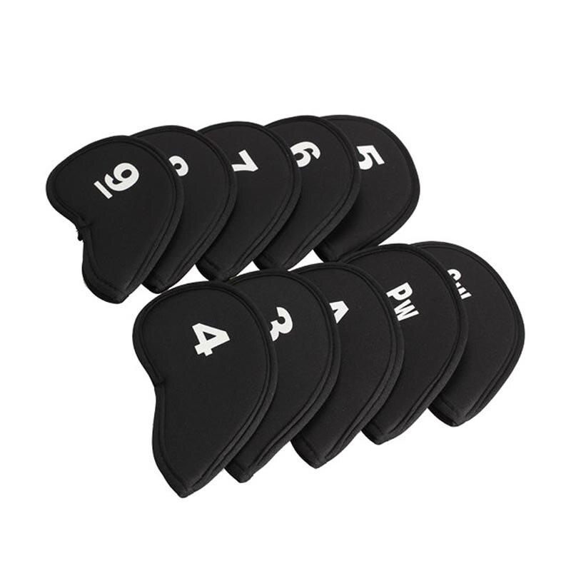 10pcs Pocket Golf Head Cover Club Iron Putter Head Protector Set Neoprene Black Golf Safety Accessories