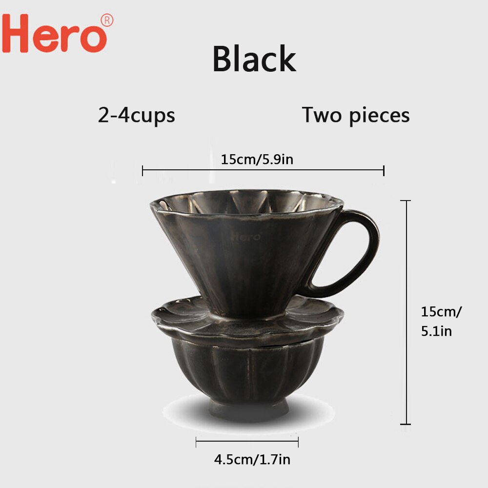 Taza de café con filtro de cerámica, motor de goteo de café de cerámica, 2 tamaños, V60, con soporte separado para 1-4 tazas: Black 2-4 Cups