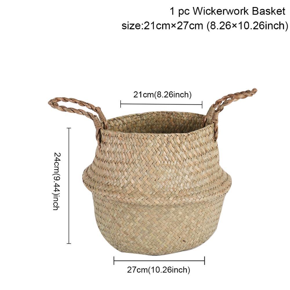 Handmade Wicker Storage Basket Folding Flower Pot Planter plant pot Straw Wicker Basket Rattan Seagrass Basket decorative: 2