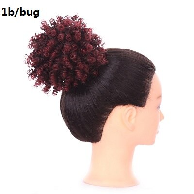 3inch High Afro Puff Hair Chignon Kinky Curly Ponytail Drawstring Short Ponytail Synthetic Hair Bun Golden Beauty: T1B/Burgundy