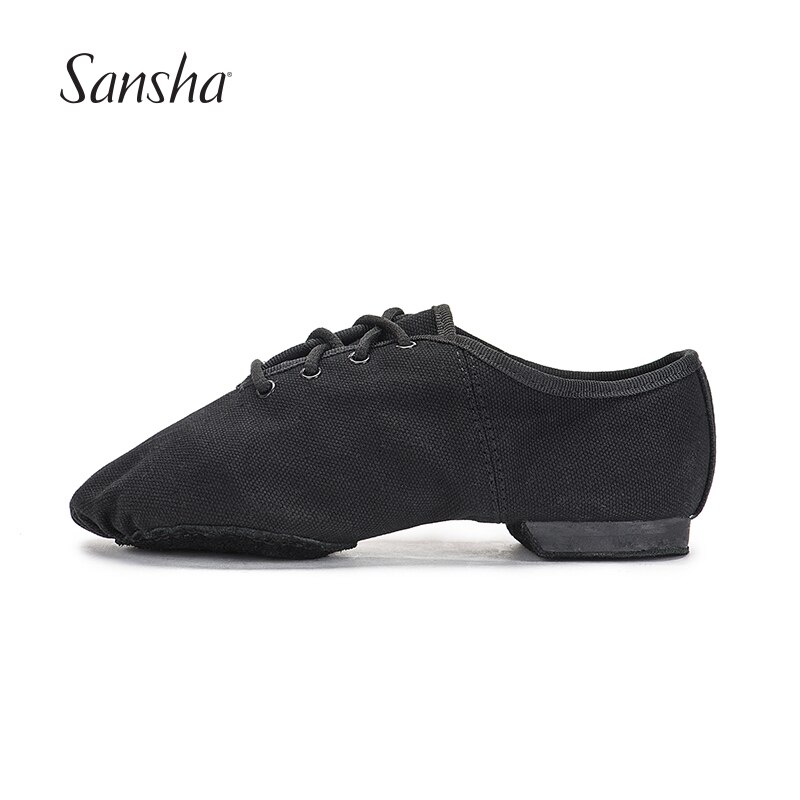 Sansha enfants à lacets chaussures de Jazz noir toile Durable supérieure en daim semelle fendue filles garçons moderne Jazz baskets chaussures de danse JS17C