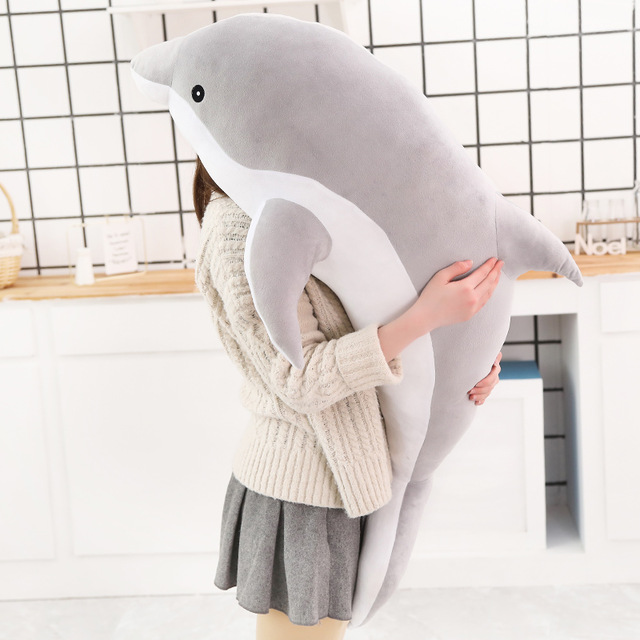 Jouets en peluche dauphin doux Kawaii, poupées rembourrées en coton, Animal, oreiller de sieste, jouet pour enfants, de noël pour filles: 100cm / gray