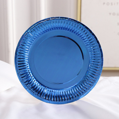 Plato de papel dorado y plateado desechable, suministros de , bandeja de papel para , cena y pastel, 7 y 9 pulgadas, 50 unids/paquete: Azul / 50pcs   7 inch