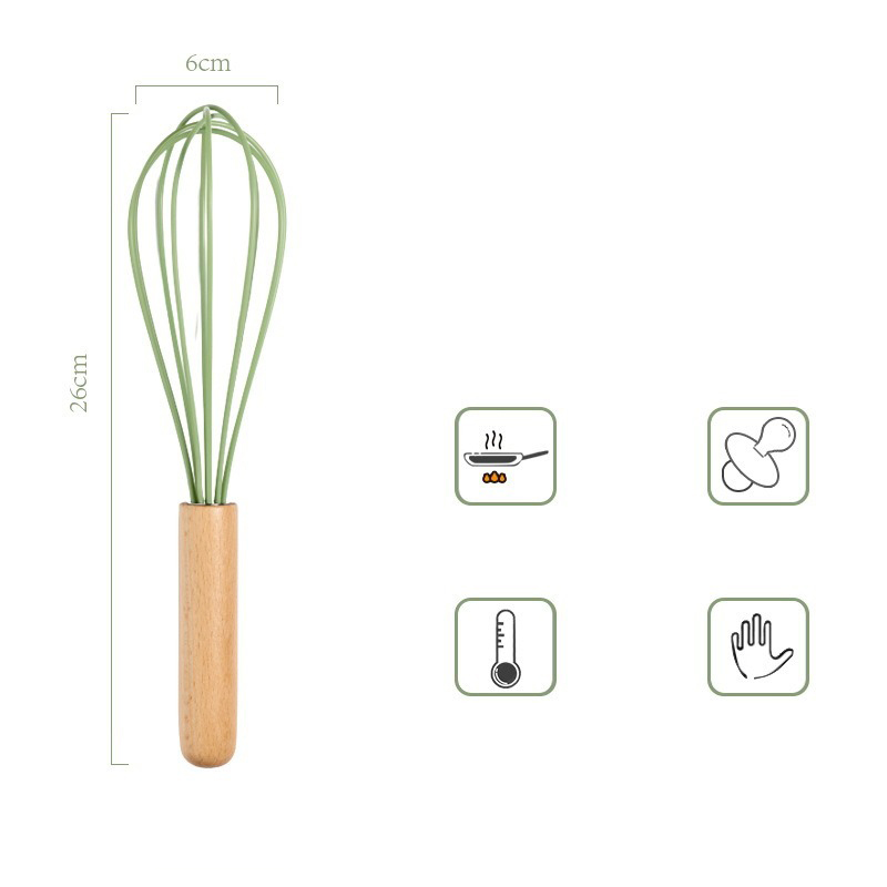 Avocado Green Silicone Utensils Cooking Kitchenware Tool Set With Wooden Handle Non-Stick Spatula Ladle Egg Beaters Shovel: A