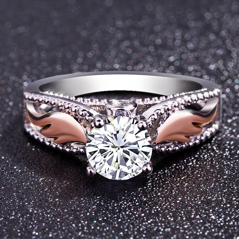 Neue Weibliche Zirkon Schmuck Engel Von Flügel Teil Rose Gold Ring Legierung Doppel Farbe Ring Für Frauen Kristall Ring Schmuck