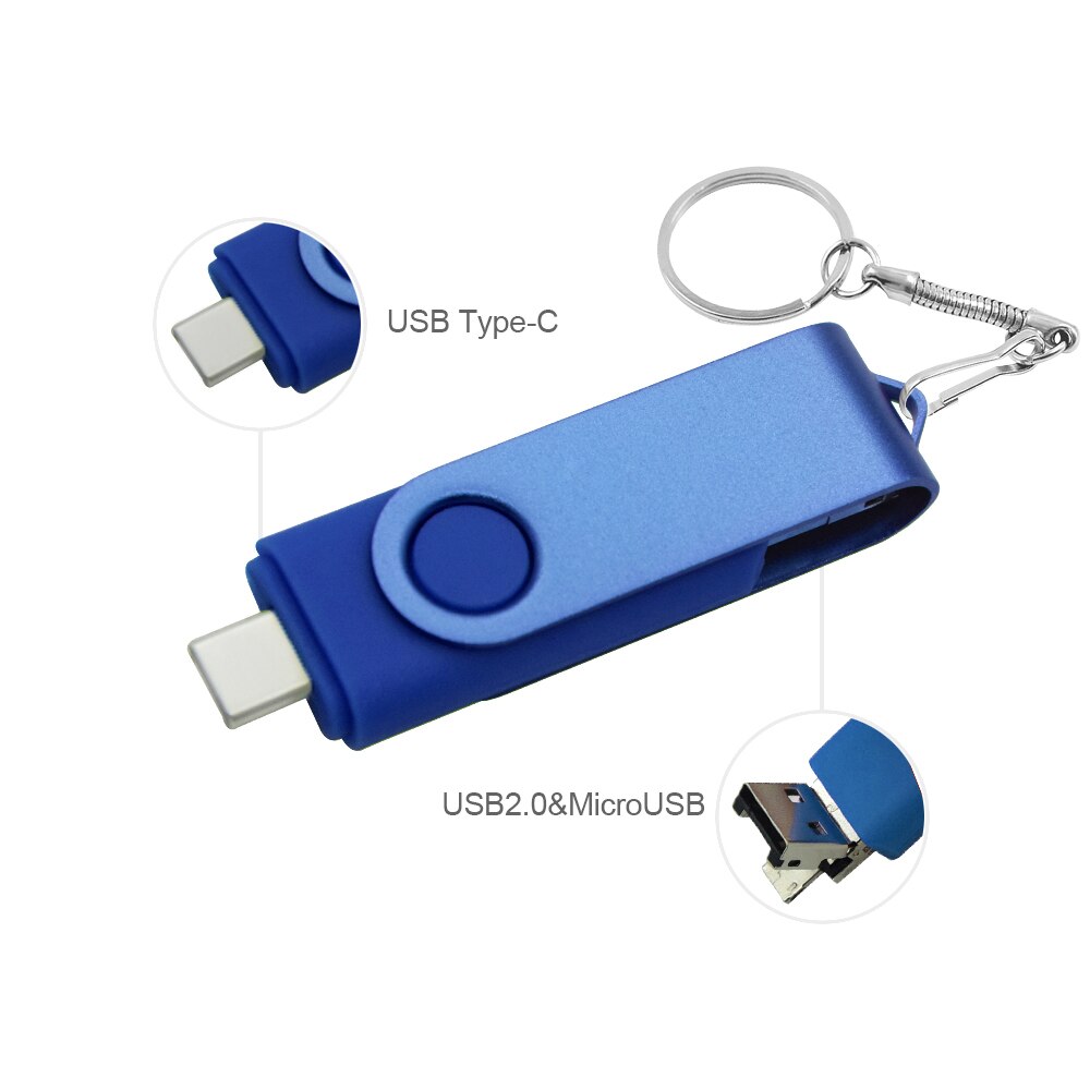 3 in dyski flash usb 1 dla systemu android, typ c i otg , 64gb dyski flash usb 4gb 32gb 16gb 8gb do biura: Niebieski / 16 gb