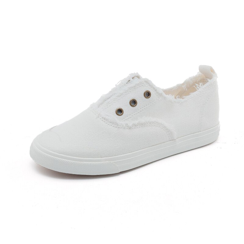 Dam loafers vit kortfattad grundläggande stil enfärgad slip on lady spring vulkaniserad sko canvas tyg sneakers snygga 35-40