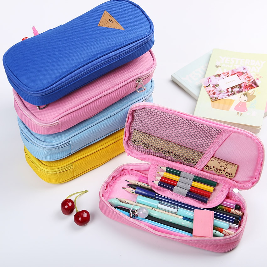 1 PC Doce Cor Estilo Coreano Caixa de Lápis Da Lona Multifuncional Saco Organizador De Armazenamento De artigos de Papelaria Material Escolar Papelaria Escolar