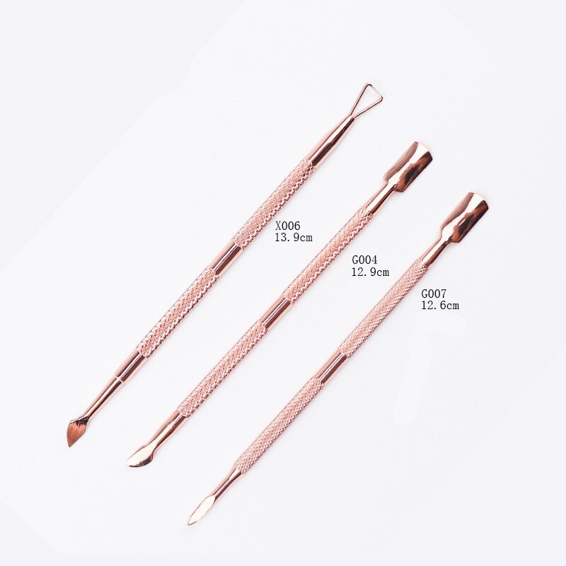 3Pcs Gold Rvs Cuticle Pusher Nail Art Pedicure Manicure Gereedschap Nagelvijl Dode Huid Push Cuticle Remover Nail pusher