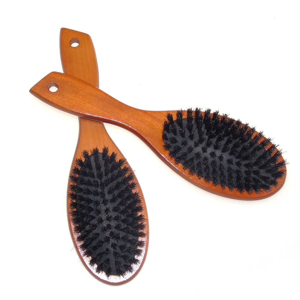 Brosse à cheveux en poils de sanglier naturels, peigne de Massage, brosse à palette de cuir chevelu, manche en bois de hêtre, outil de coiffure