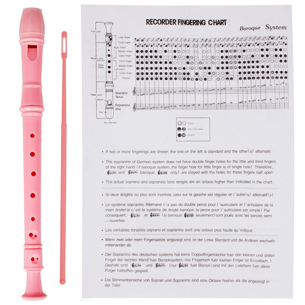 C Schlüssel Sopran Recorder ABS Sopran Diskant Recorder Klarinette 8 Löcher Deutsch Stil mit Grifftabelle Reinigung Stock für freundlicher: Rosa
