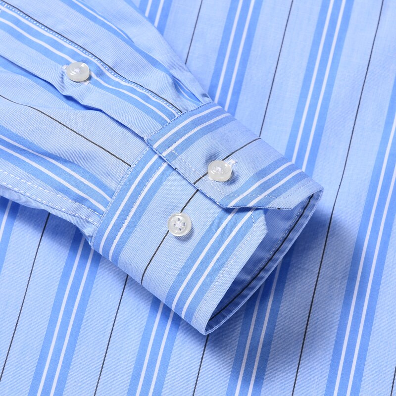 Men's Cotton Striped Button Cuff Dress Shirts Pocket-less Contrast Colors Casual Standard-fit Long Sleeve Shirt