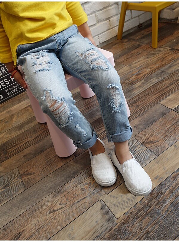 Jongens &amp; Meisjes Ripped Jeans Lente Zomer Herfst Stijl Trend Denim Broek Voor Kids Kinderen Distrressed Gat Broek