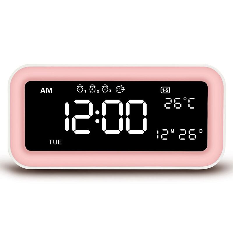 Dual USB Charging Smart Digital Alarm Clock With Dimmable Led Light Music Snooze Function Radio Alarm Clock: Pink