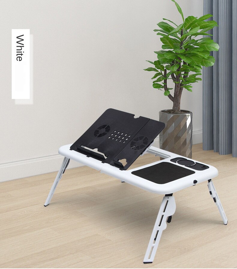 Multifunctional Laptop Table Stand Folding Desk Bed Computer Study Adjustable Portable Sofa Tray USB Cooling Bed Notebook Stand: White